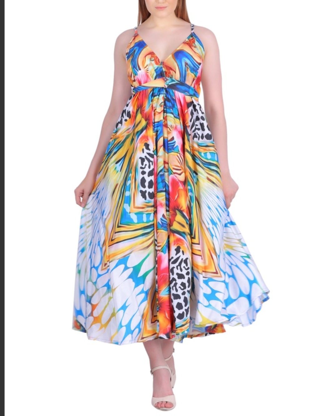 Advance Apparels Vibrant Blue, Yellow and Red Print Maxi Dress